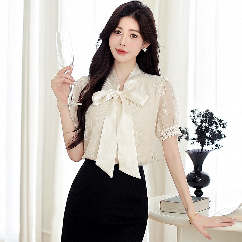 France style short sleeve shirt embroidered summer tops