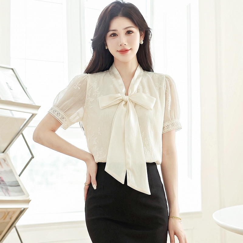 France style short sleeve shirt embroidered summer tops