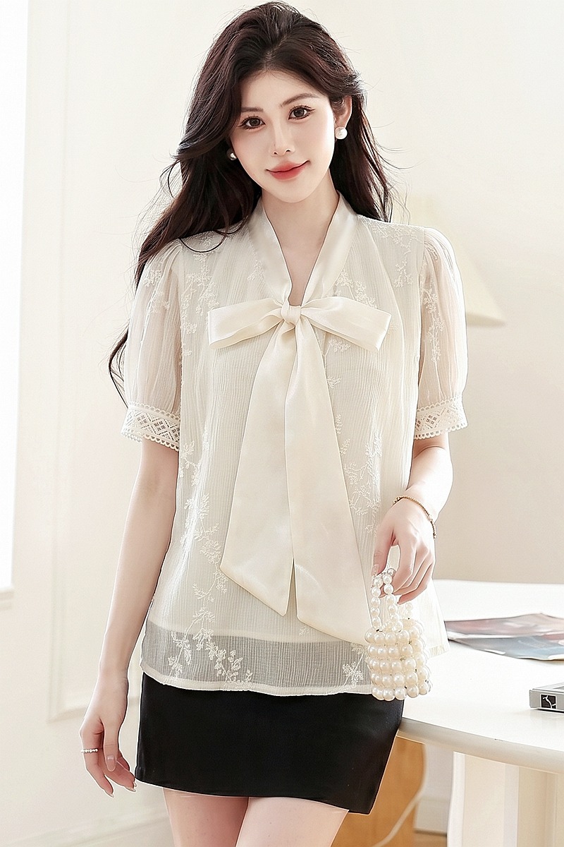 France style short sleeve shirt embroidered summer tops