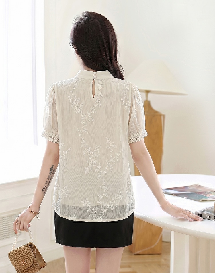 France style short sleeve shirt embroidered summer tops