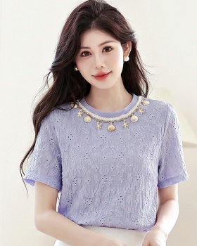 Hollow temperament summer T-shirt round neck shell tops