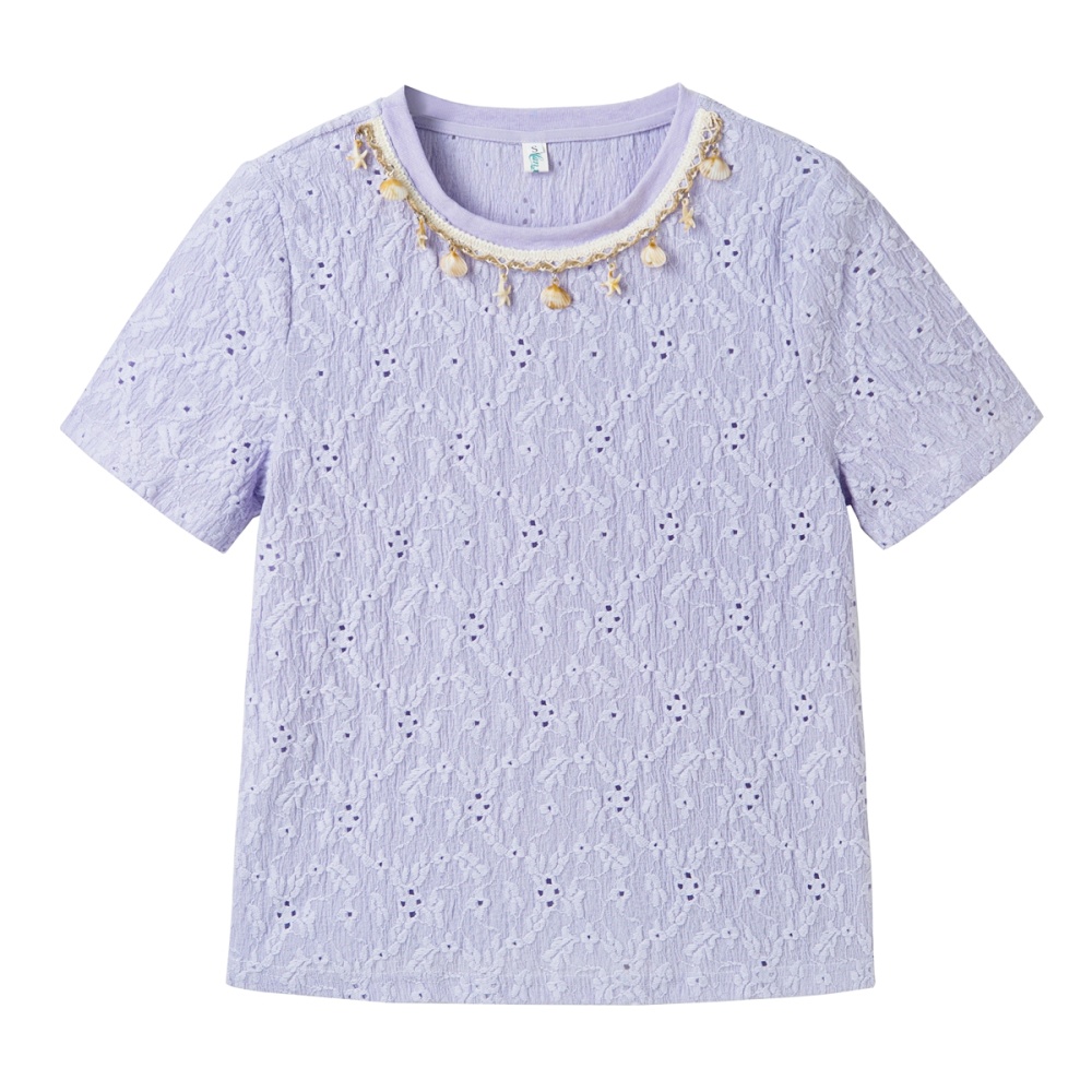 Hollow temperament summer T-shirt round neck shell tops