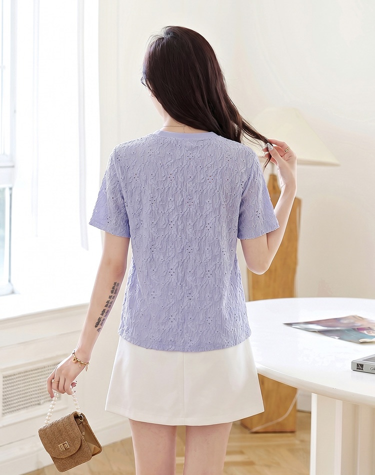 Hollow temperament summer T-shirt round neck shell tops