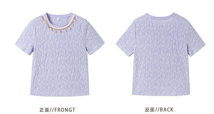 Hollow temperament summer T-shirt round neck shell tops