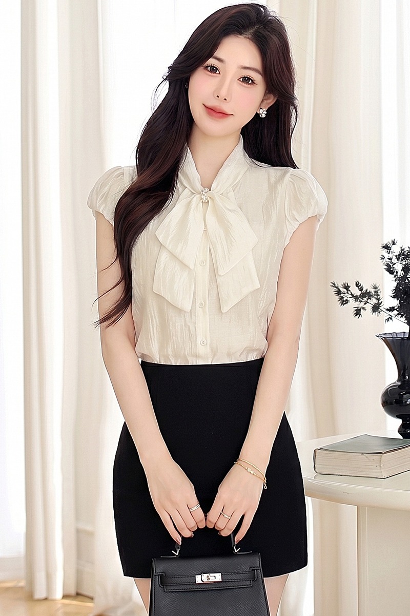 Summer short sleeve tops pearl shirt for women