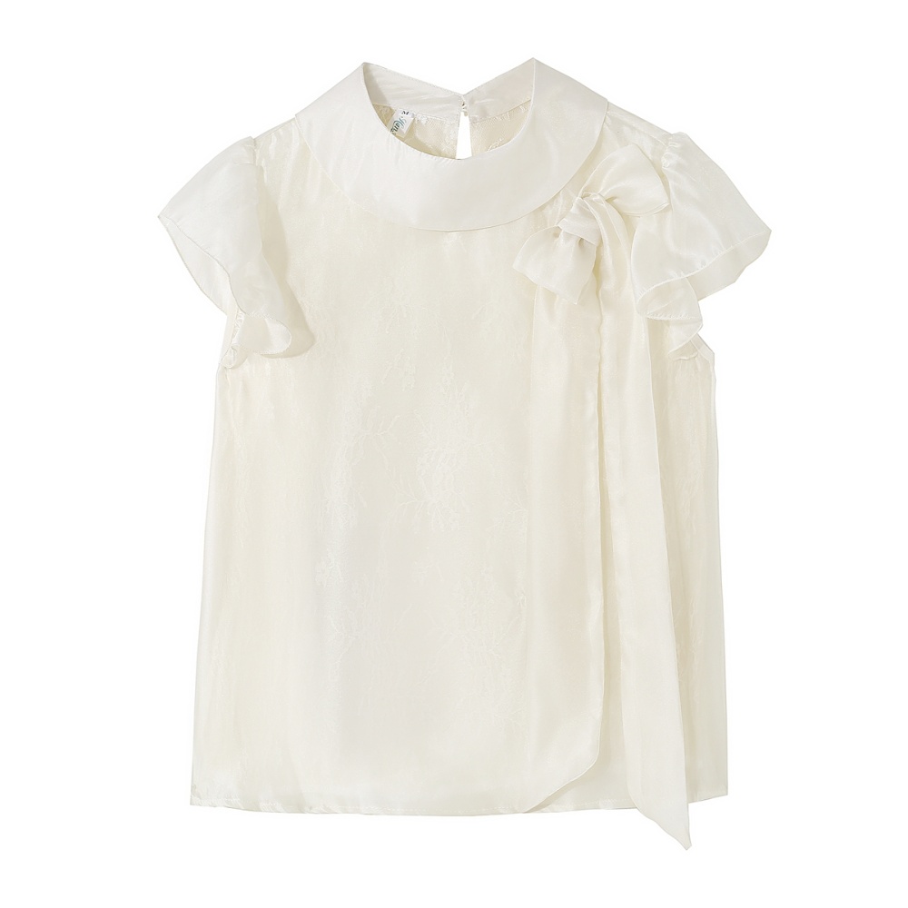 Summer apricot chiffon shirt bow sweet tops for women