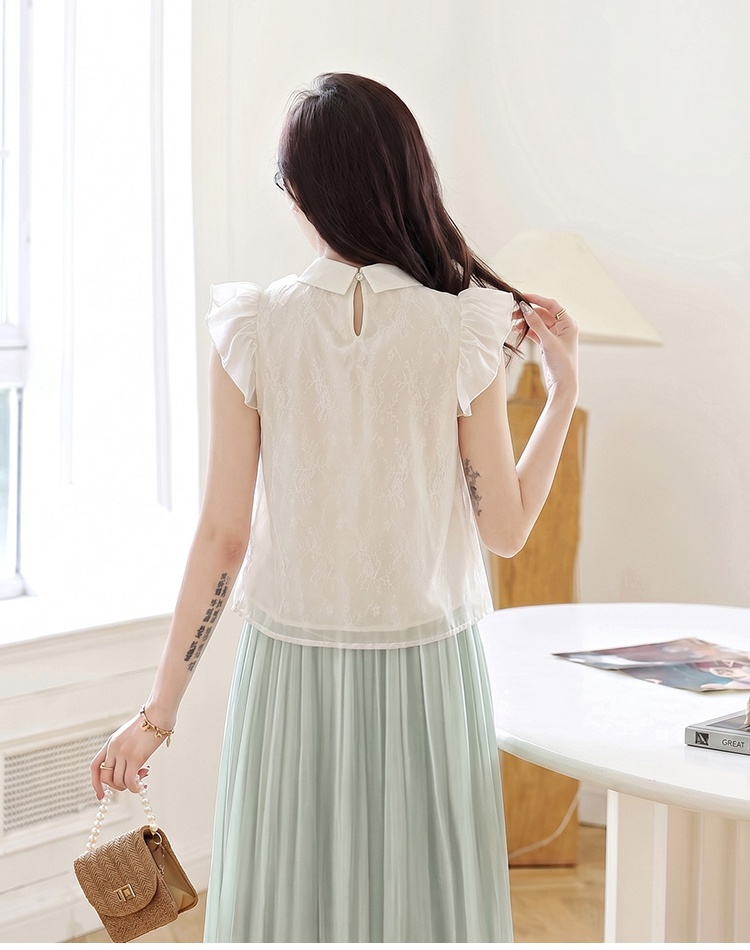 Summer apricot chiffon shirt bow sweet tops for women