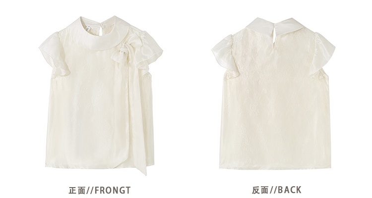 Summer apricot chiffon shirt bow sweet tops for women