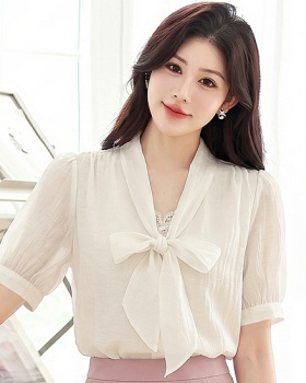Short sleeve all-match tops lace unique chiffon shirt for women
