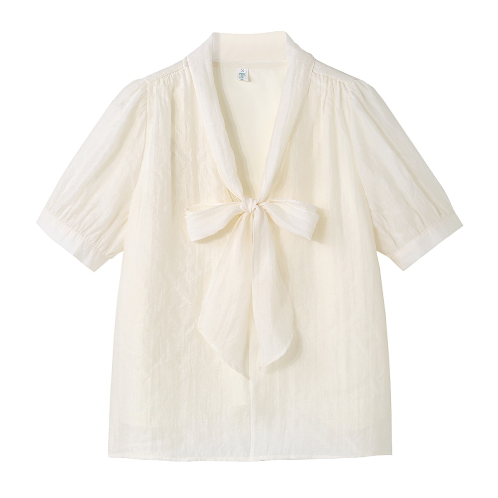 Short sleeve all-match tops lace unique chiffon shirt for women