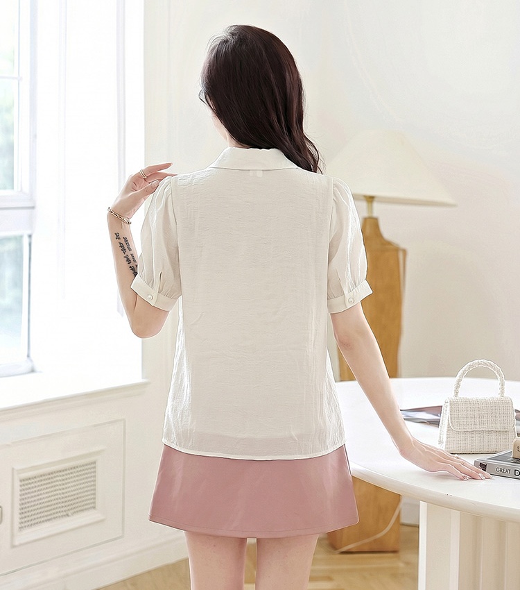 Short sleeve all-match tops lace unique chiffon shirt for women