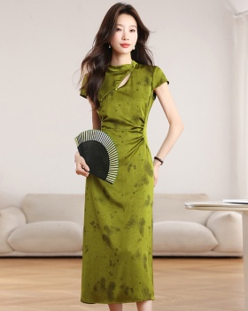 Chinese style satin dress summer was white cheongsam for women