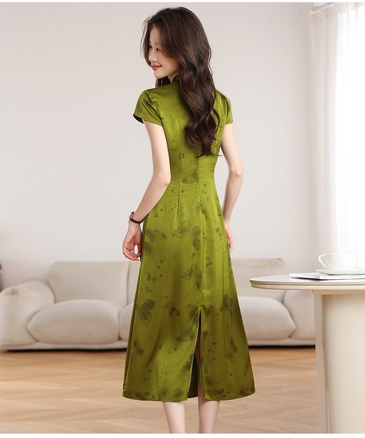 Chinese style satin dress summer was white cheongsam for women