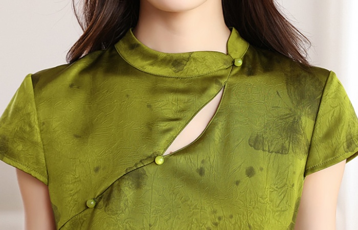 Chinese style satin dress summer was white cheongsam for women