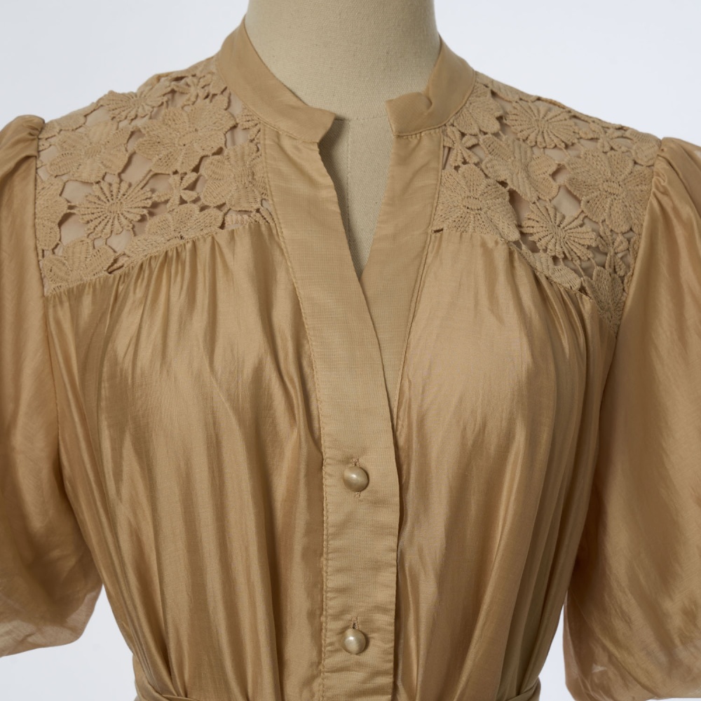 Lace V-neck summer puff sleeve romantic style dress