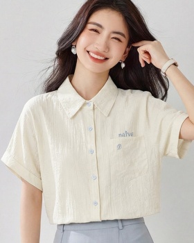 Niche embroidery shirt beige loose tops for women