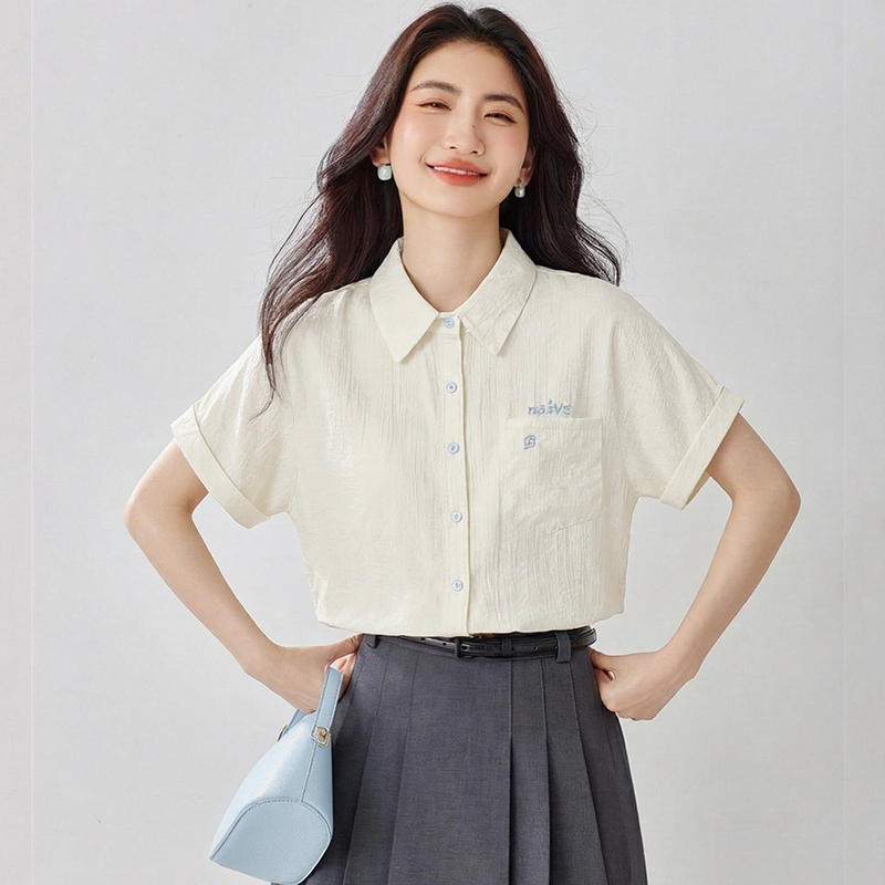 Niche embroidery shirt beige loose tops for women