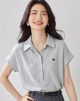 Letters college embroidery tops short sleeve summer shirt