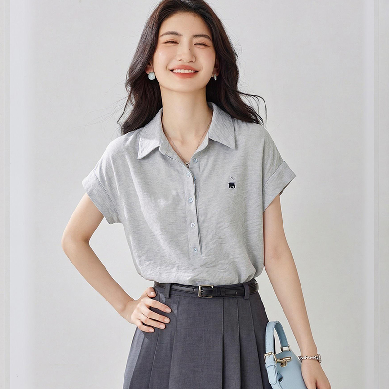 Letters college embroidery tops short sleeve summer shirt