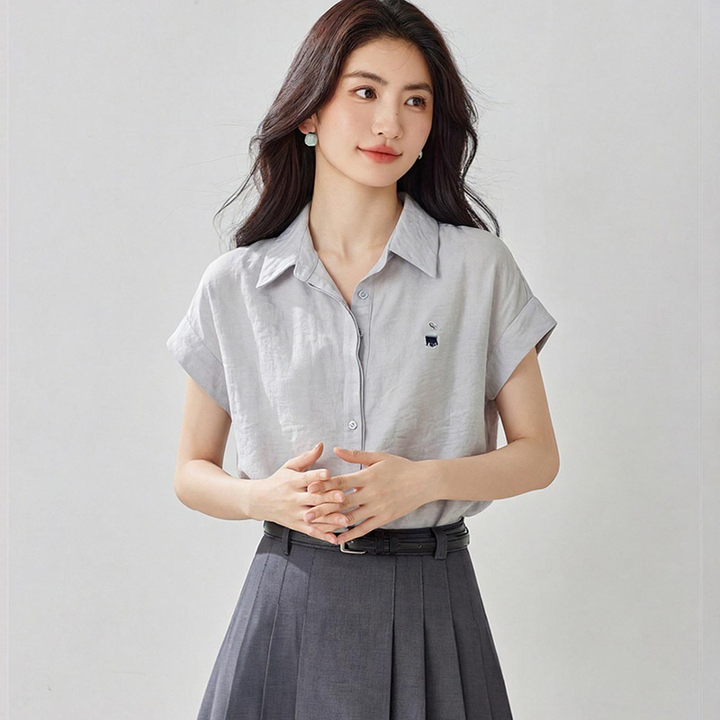 Letters college embroidery tops short sleeve summer shirt
