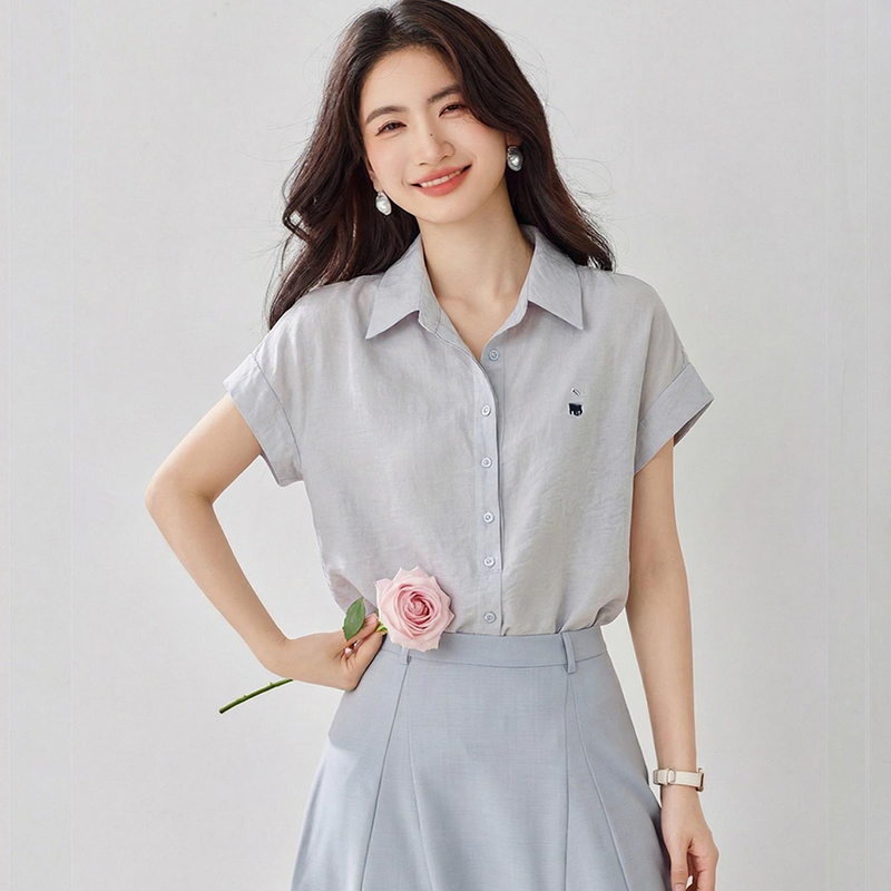 Letters college embroidery tops short sleeve summer shirt