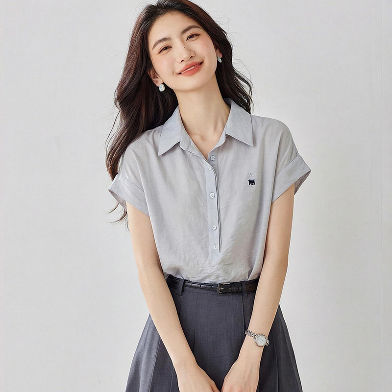 Letters college embroidery tops short sleeve summer shirt