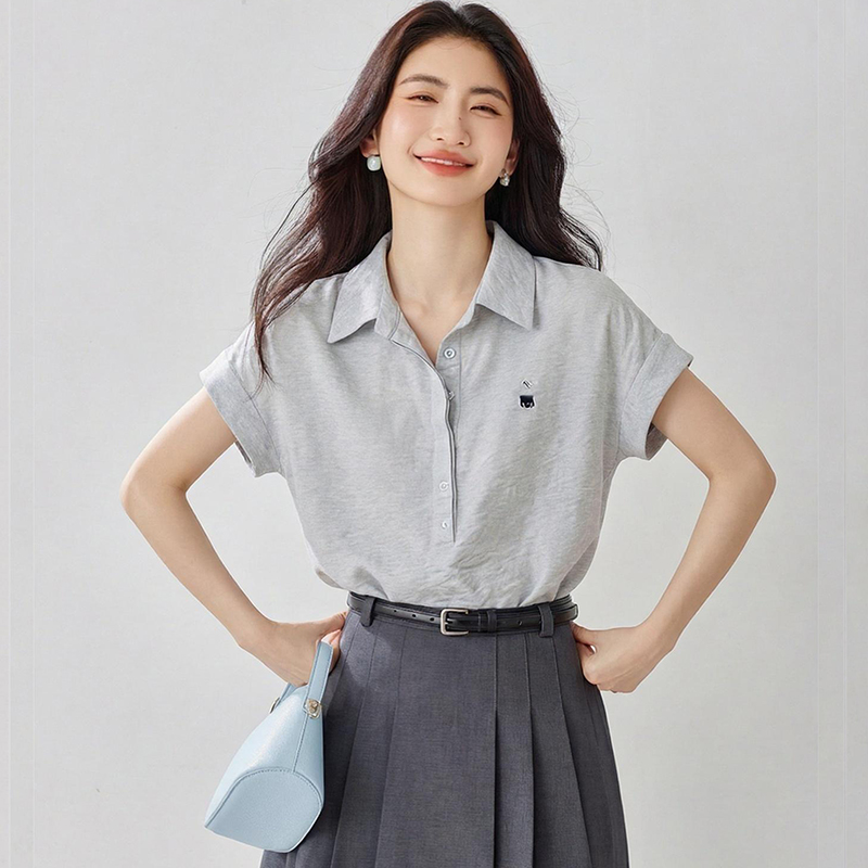Letters college embroidery tops short sleeve summer shirt