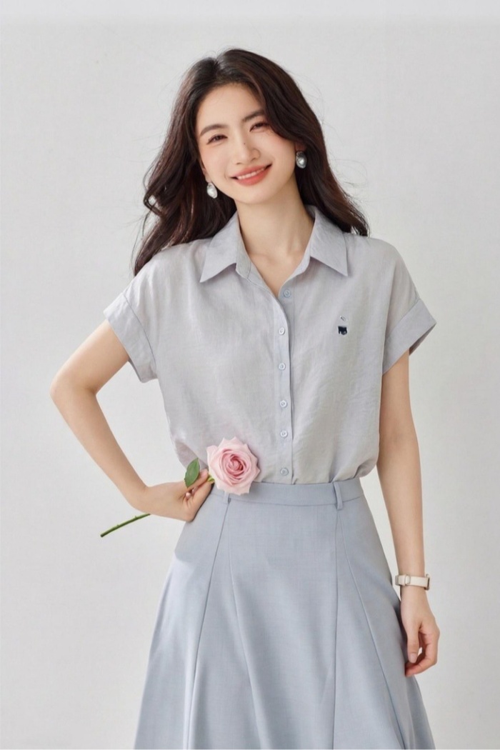 Letters college embroidery tops short sleeve summer shirt