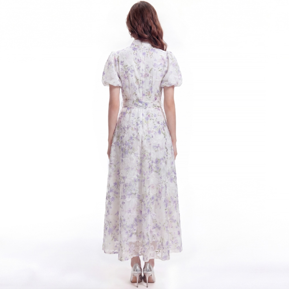 Slim cstand collar short sleeve France style tender lace dress