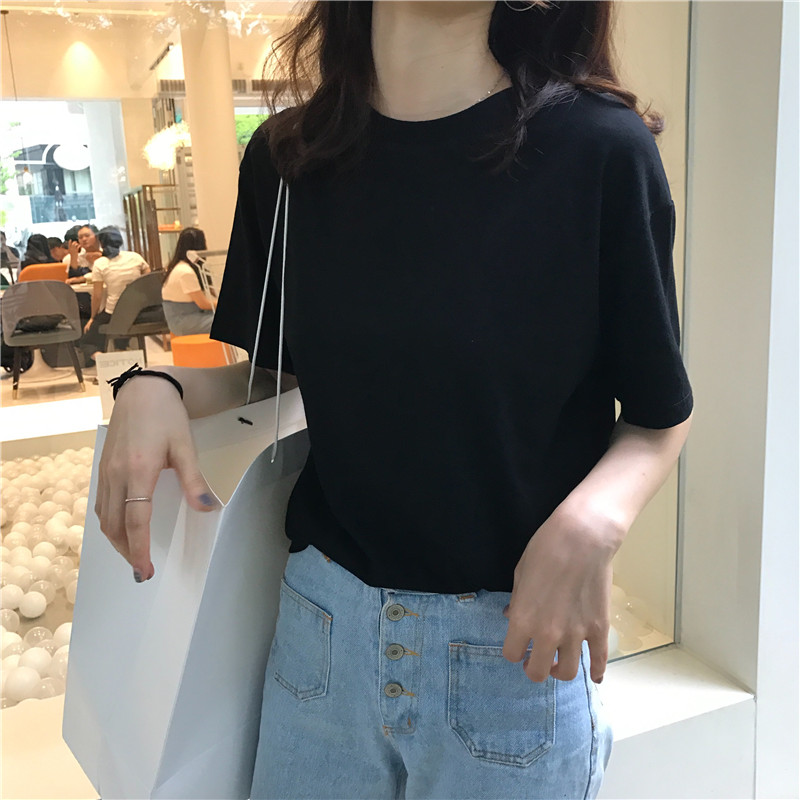 All-match round neck was white simple loose T-shirt