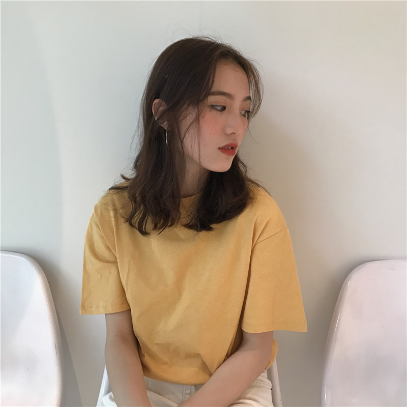 All-match round neck was white simple loose T-shirt