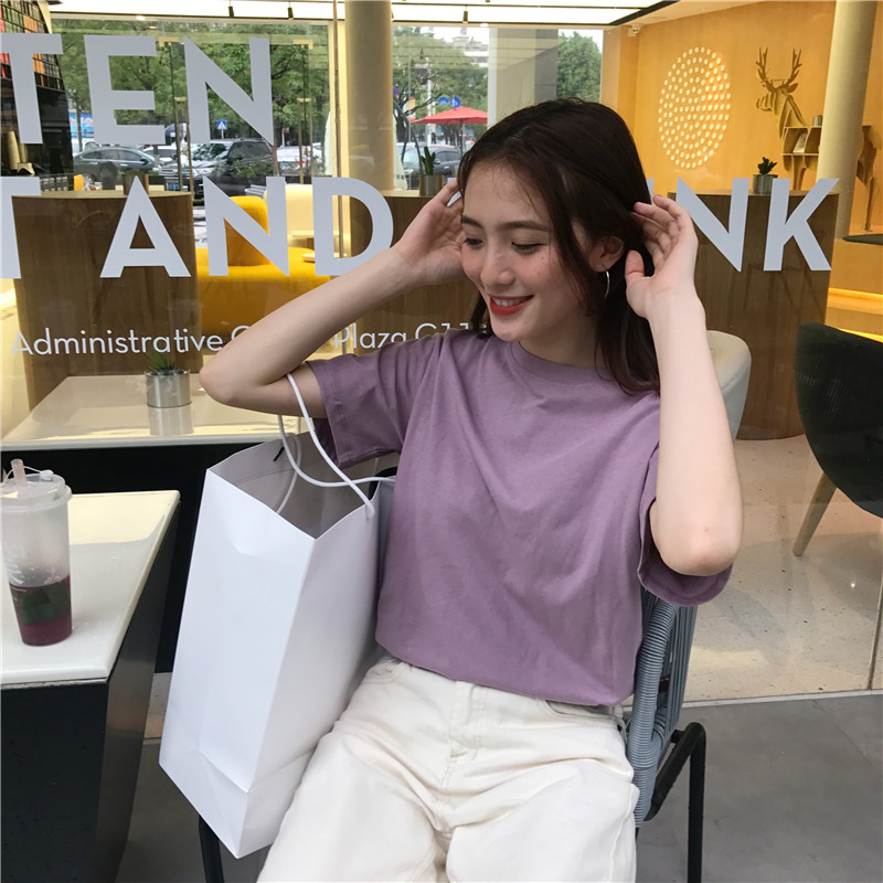 All-match round neck was white simple loose T-shirt