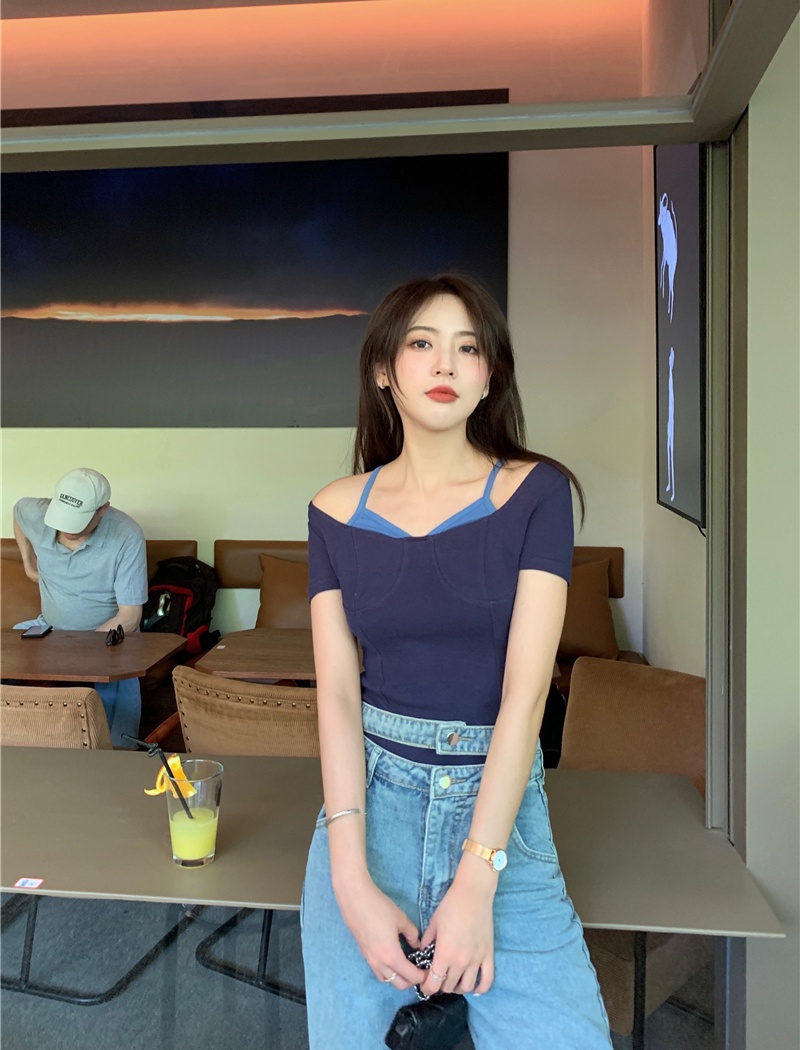 Summer short Pseudo-two Korean style slim tops