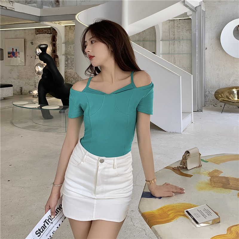 Summer short Pseudo-two Korean style slim tops