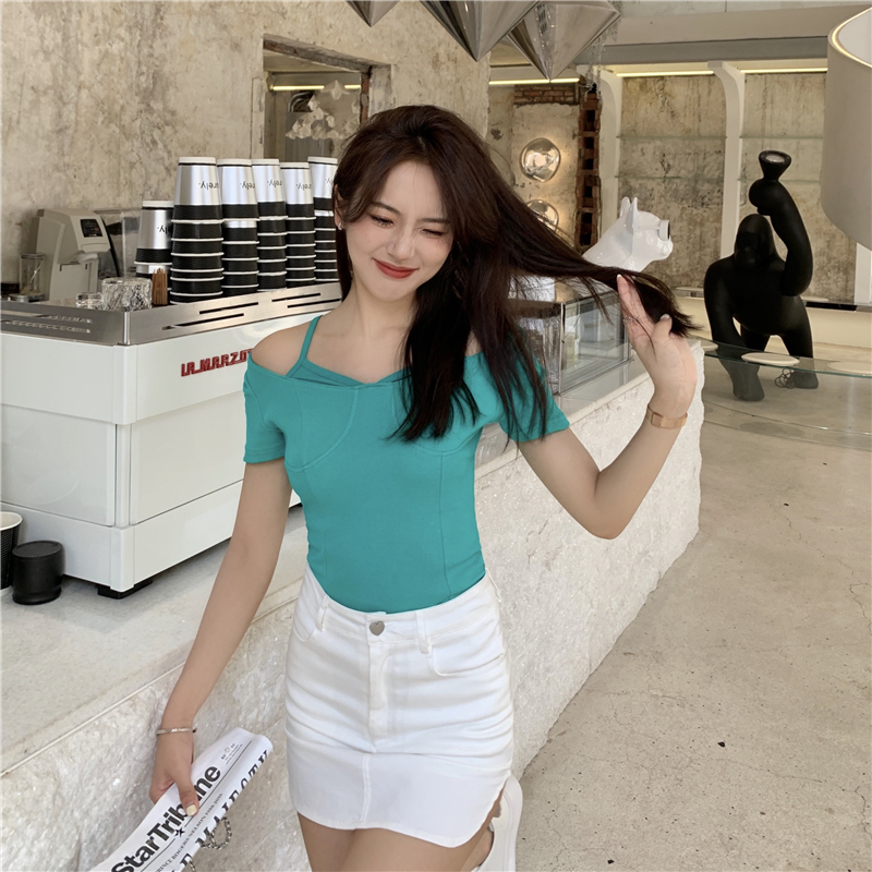 Summer short Pseudo-two Korean style slim tops