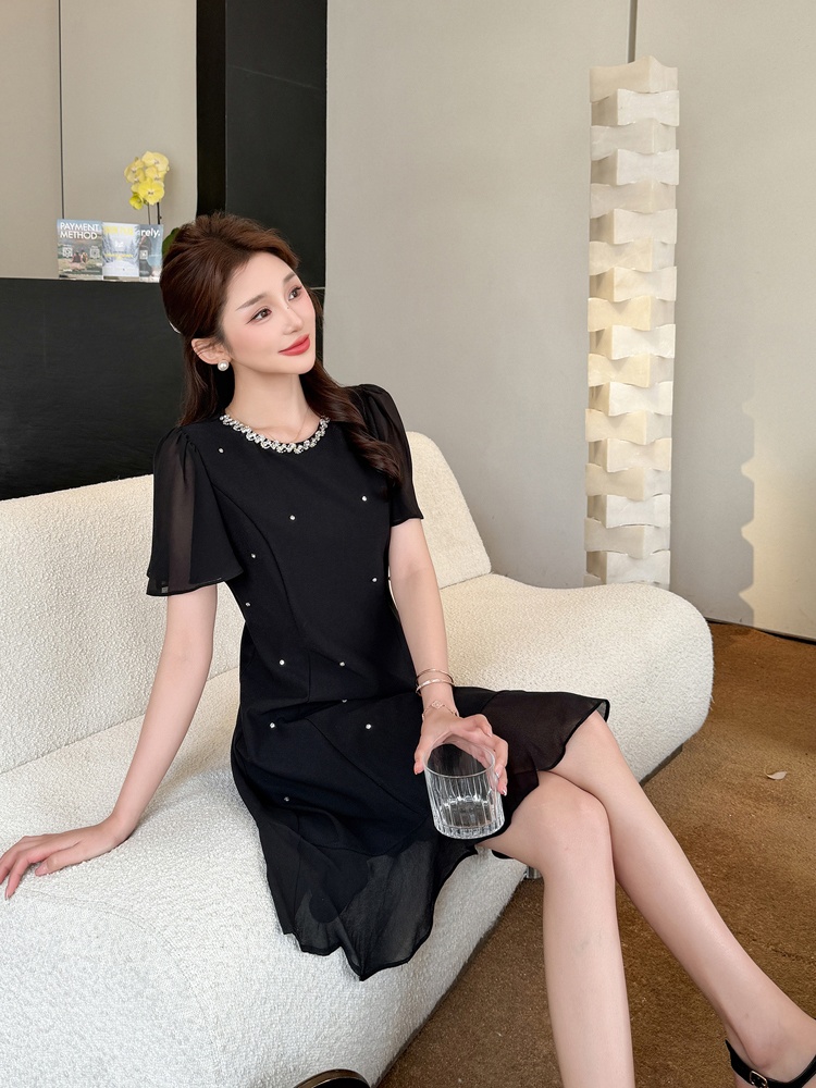 Light luxury rhinestone mermaid beading splice dress