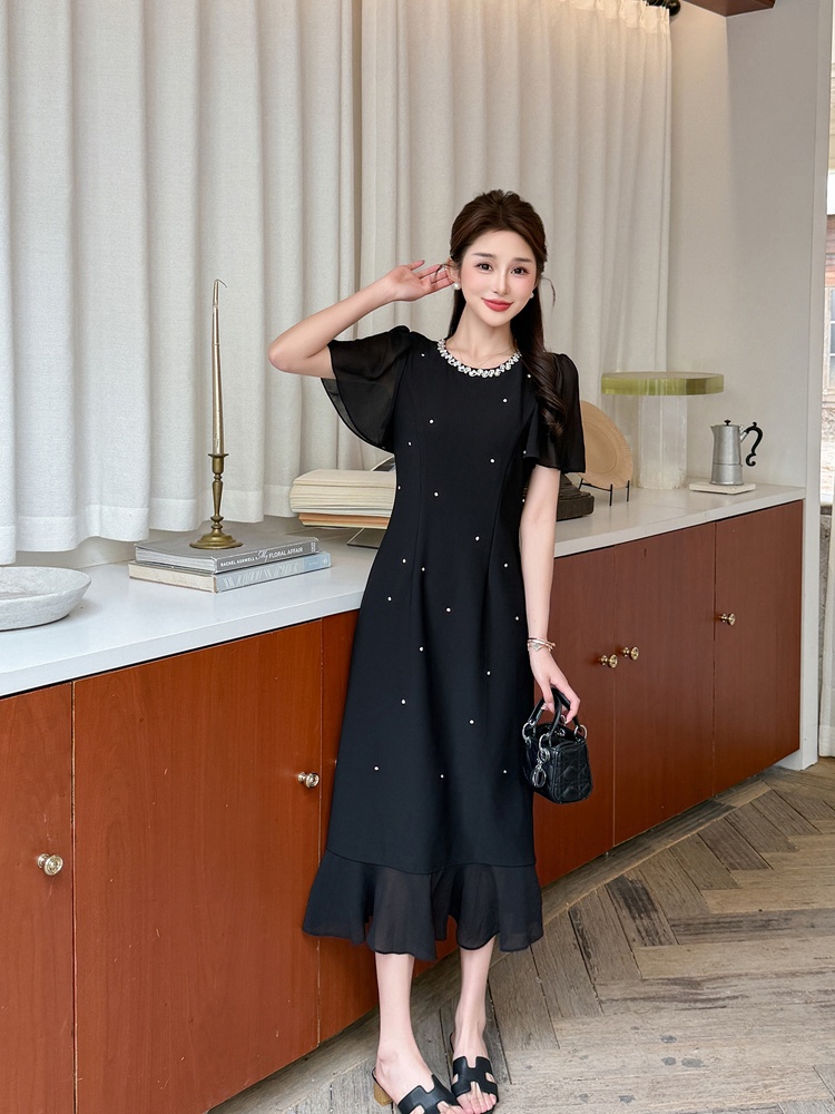 Mermaid rhinestone splice temperament beading dress