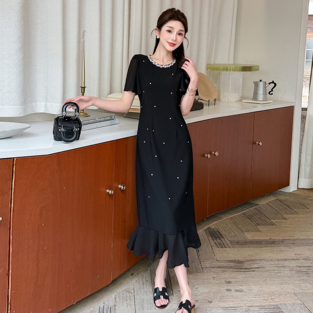 Mermaid rhinestone splice temperament beading dress