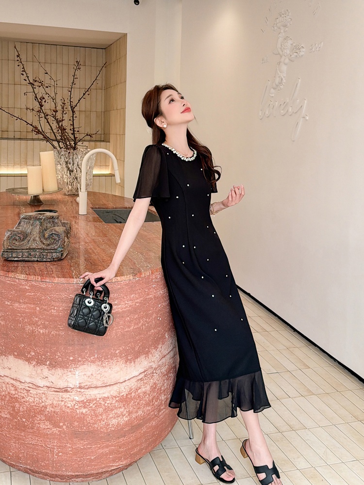 Mermaid rhinestone splice temperament beading dress