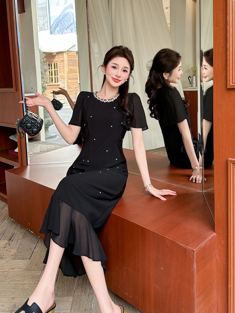 Mermaid rhinestone splice temperament beading dress