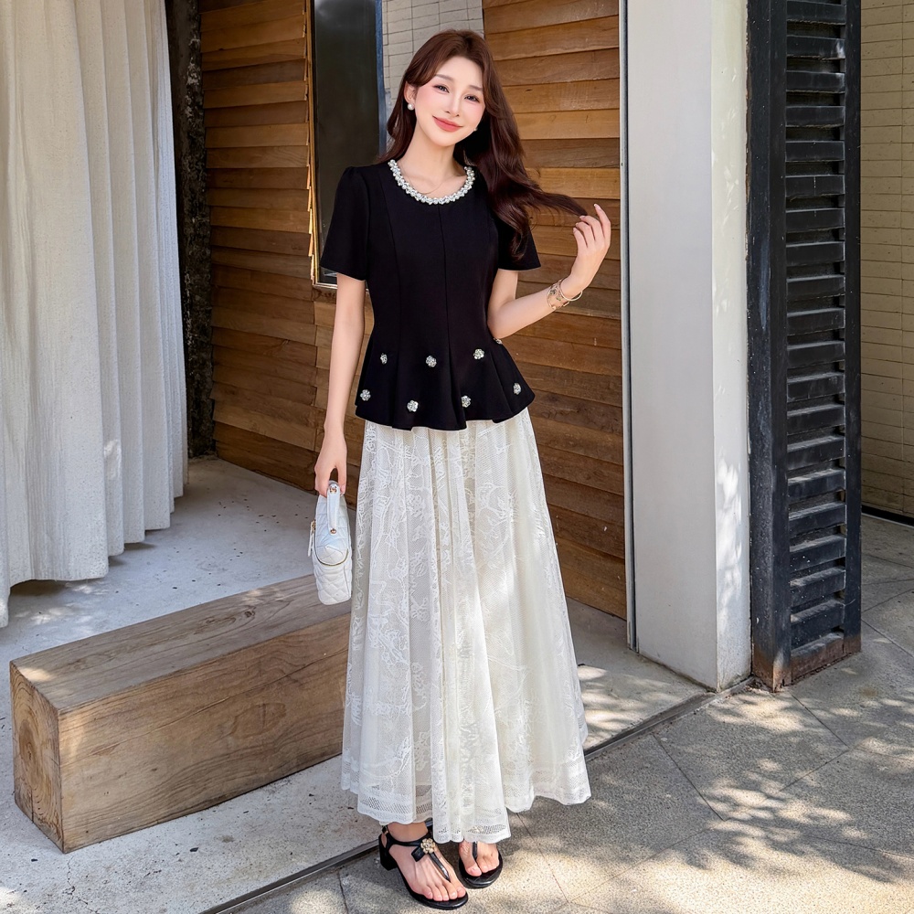 Large yard big skirt tops beading skirt 2pcs set