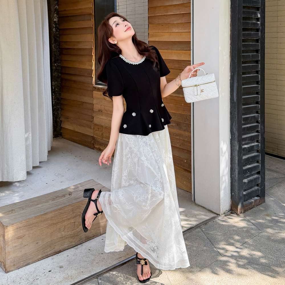 Large yard big skirt tops beading skirt 2pcs set