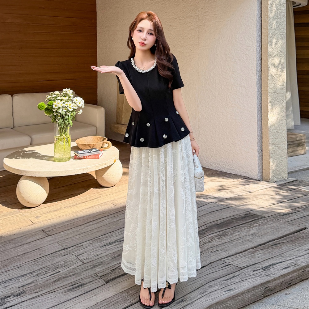 Large yard big skirt tops beading skirt 2pcs set