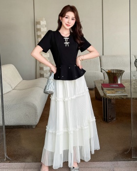Large yard big skirt tops bow crimp skirt 2pcs set