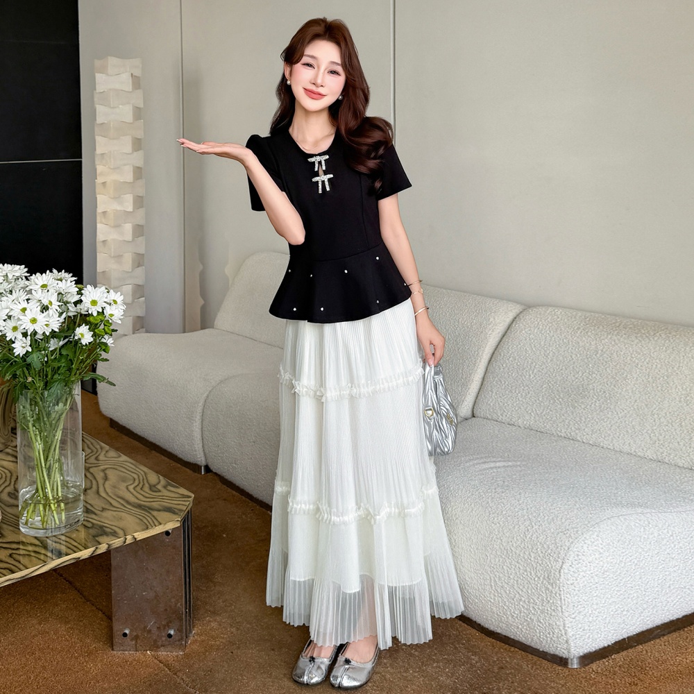 Large yard big skirt tops bow crimp skirt 2pcs set