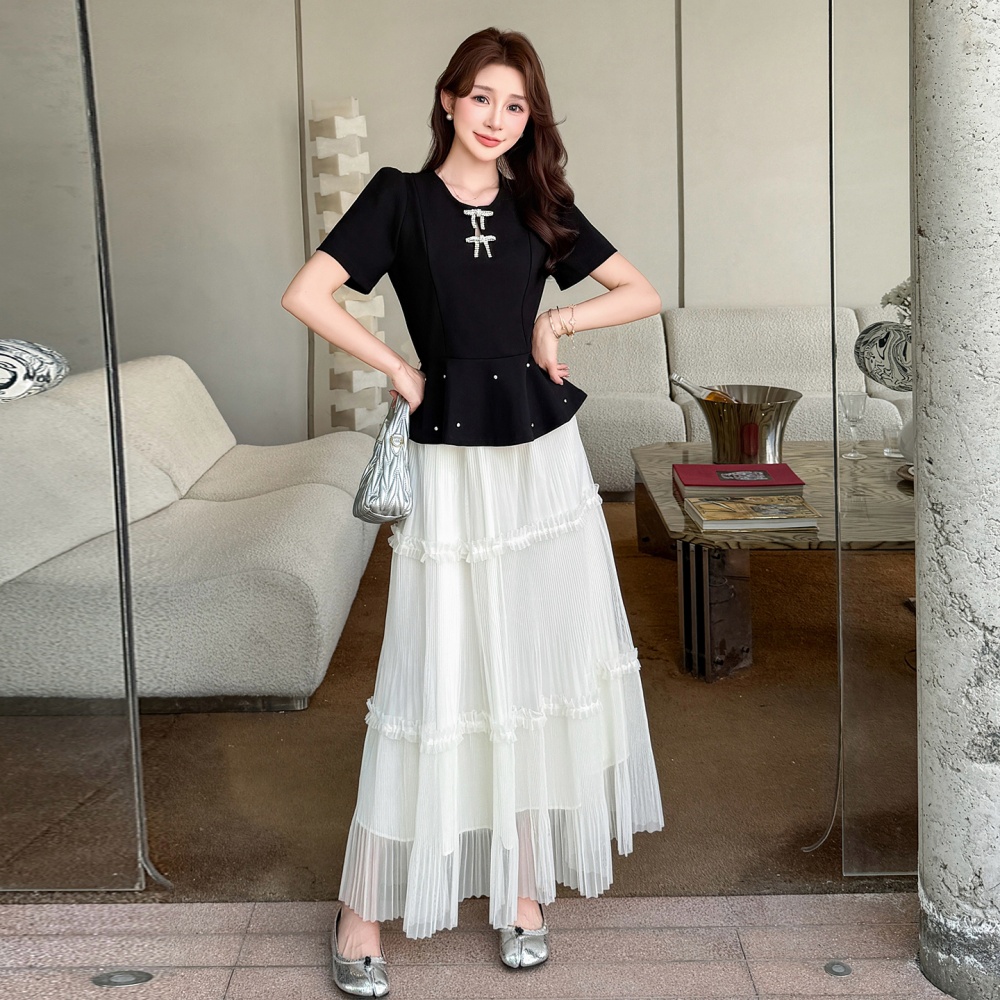 Large yard big skirt tops bow crimp skirt 2pcs set