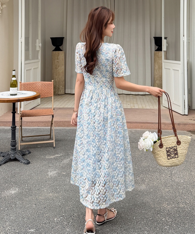 Printing summer lace Casual France style V-neck dress