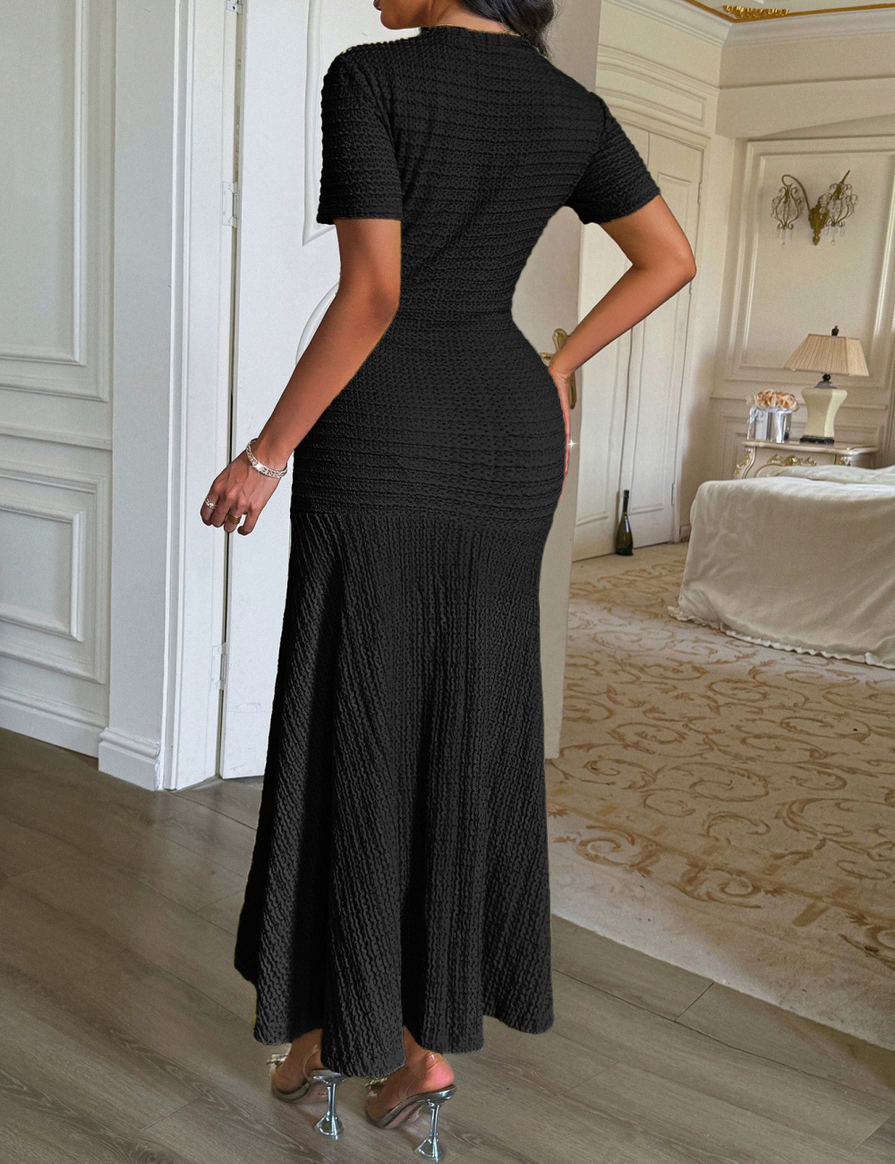Short sleeve European style dress for women