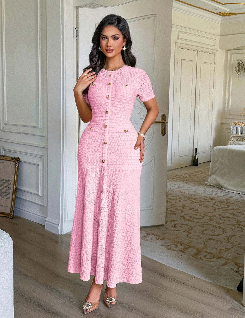 Short sleeve European style dress for women