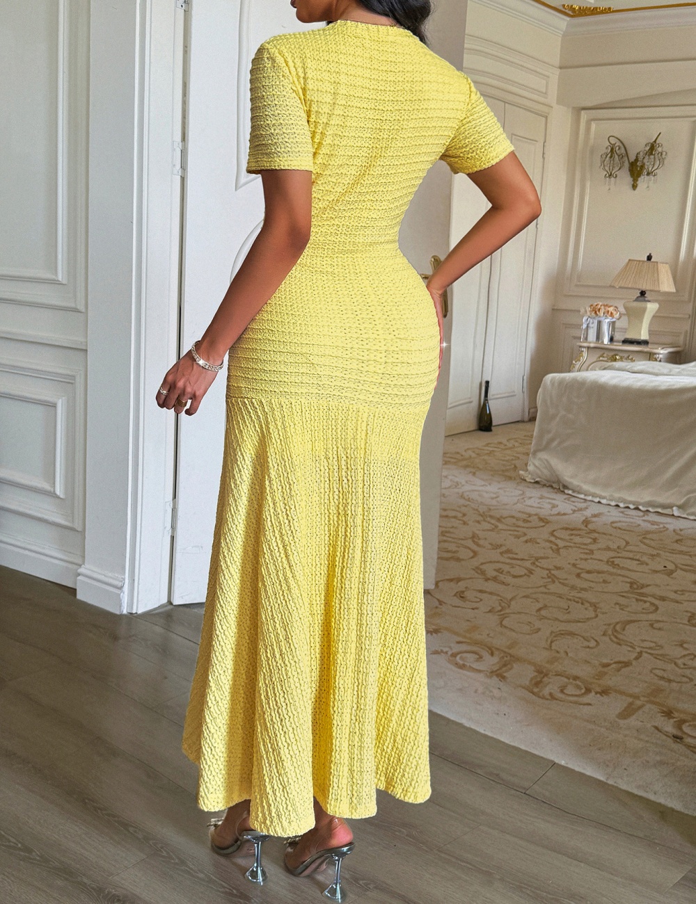 Short sleeve European style dress for women